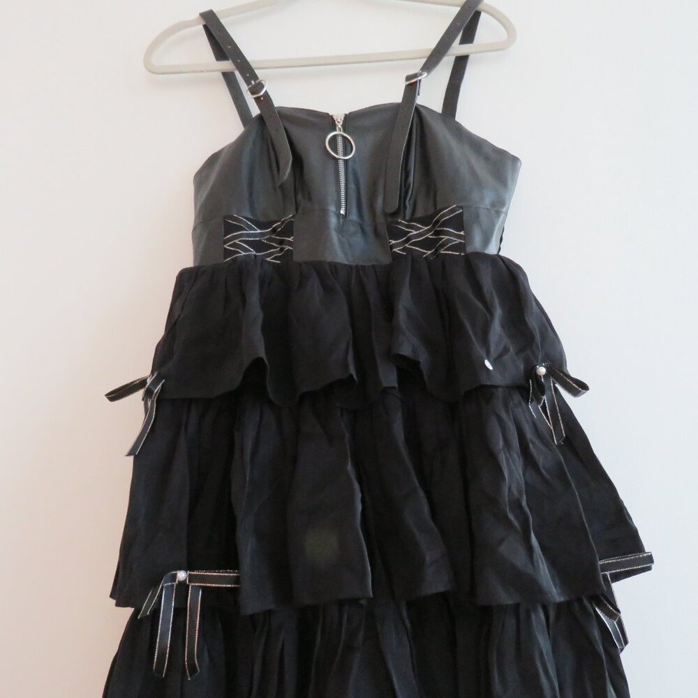 LOLITA Whimsigoth Black Tiered Ruffled Faux Leather Smocked Dress - Picture 8 of 16